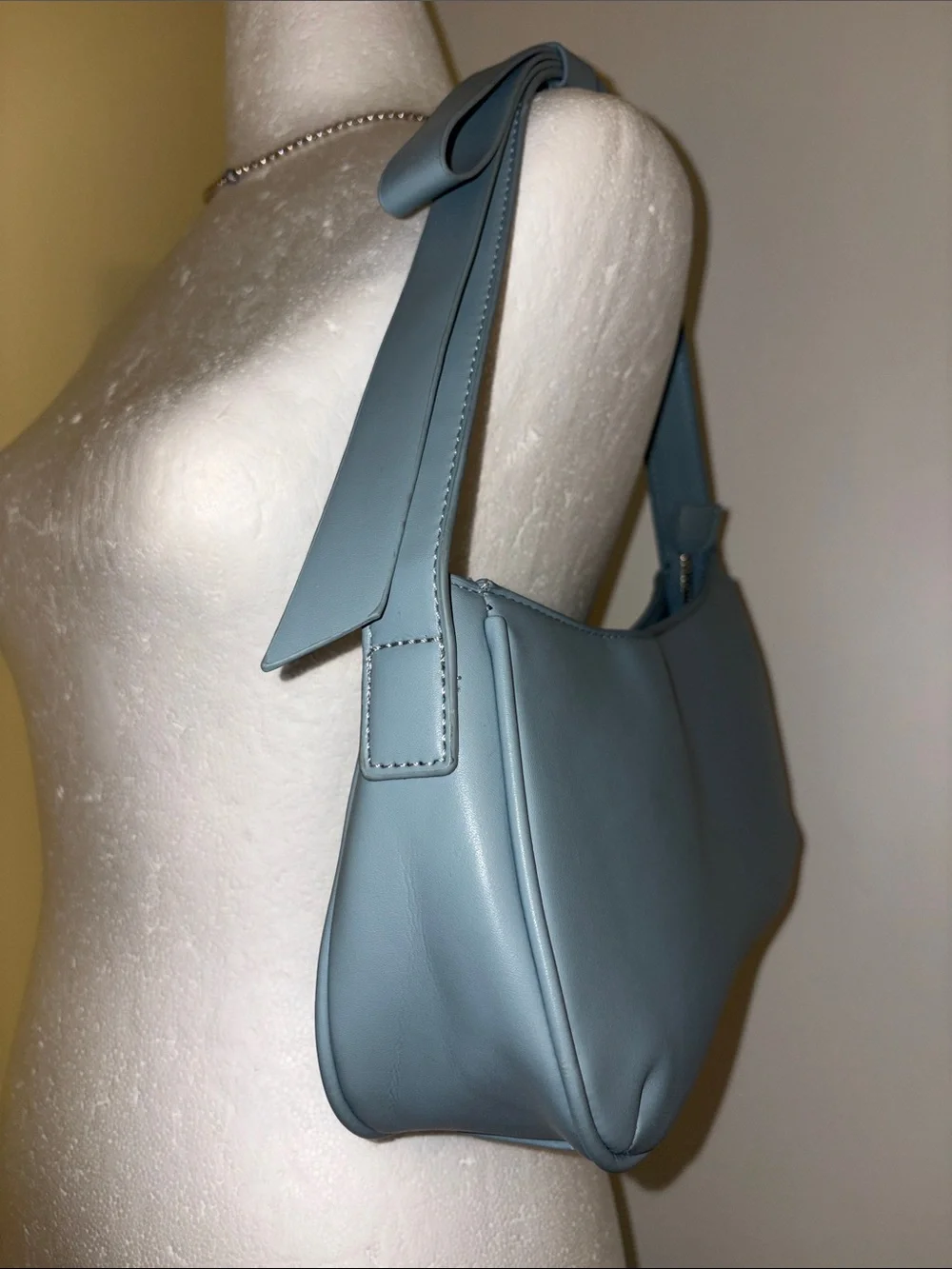 Sleek Dusty Blue Shoulder Bag with Bow Strap